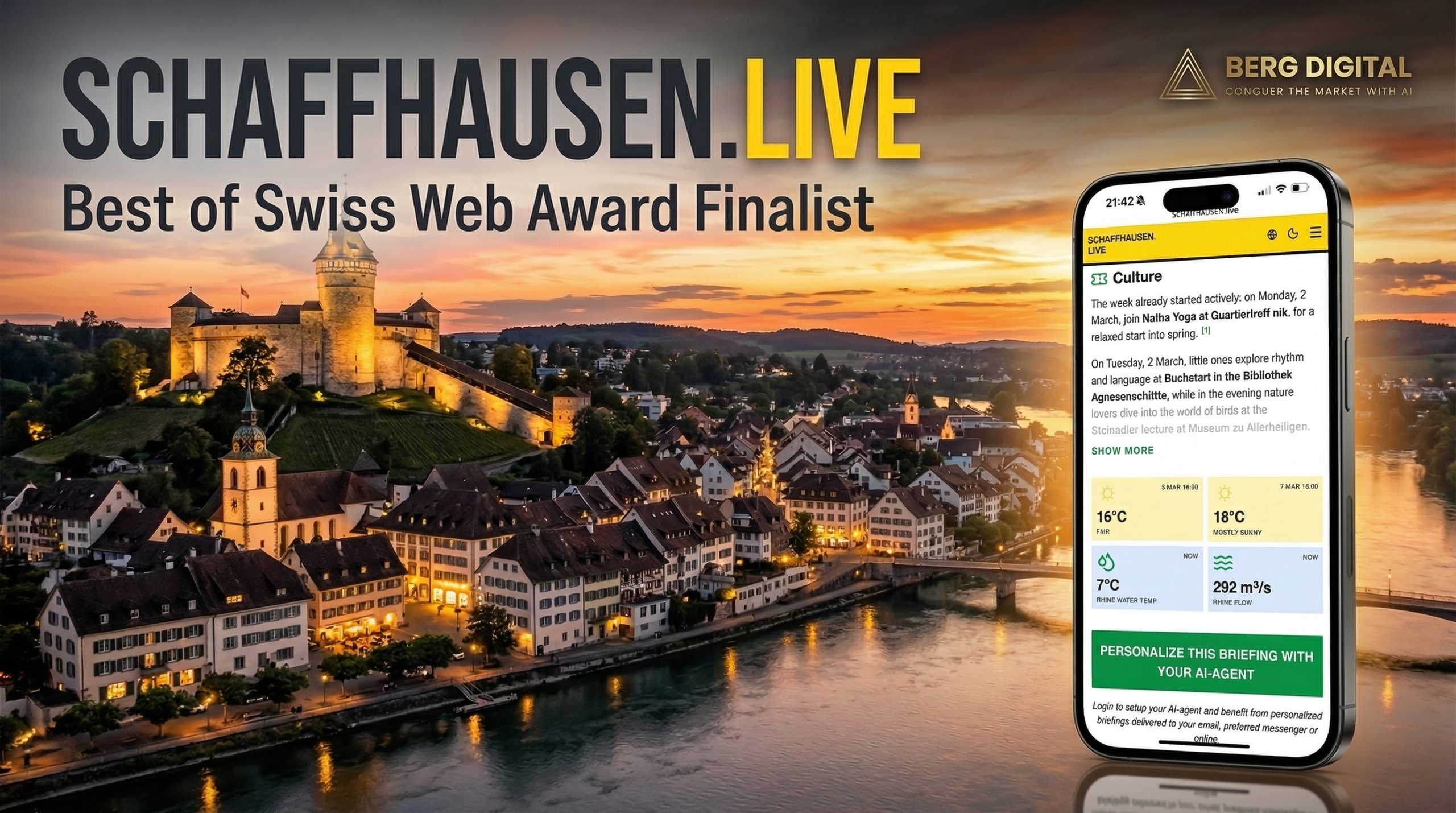 Berg Digital’s "schaffhausen.live" named Finalist in the Best of Swiss Web Award